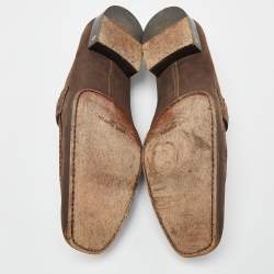 Louis Vuitton Brown Nubuck Leather Logo Bow Slip On Loafers Size 44