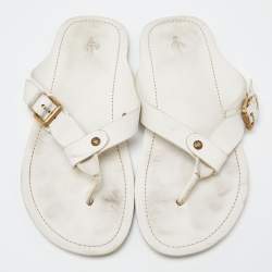 Louis Vuitton Off White Leather Thong Flat Sandals Size Size 43