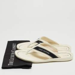 Louis Vuitton Off White/Black Logo Canvas Thong Slides Size 42.5