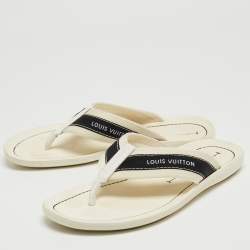 Louis Vuitton Off White/Black Logo Canvas Thong Slides Size 42.5