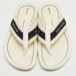 Louis Vuitton Off White/Black Logo Canvas Thong Slides Size 42.5