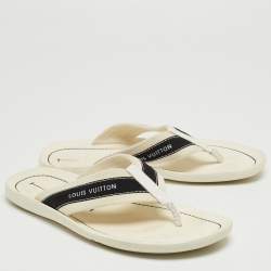 Louis Vuitton Off White/Black Logo Canvas Thong Slides Size 42.5