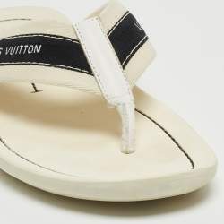 Louis Vuitton Off White/Black Logo Canvas Thong Slides Size 42.5