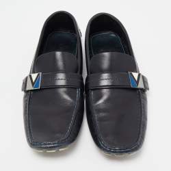 Pre Owned Louis Vuitton Black Leather Slip On Loafers Size 43