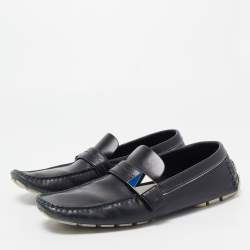 Pre Owned Louis Vuitton Black Leather Slip On Loafers Size 43