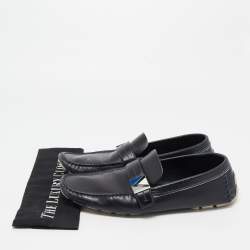 Pre Owned Louis Vuitton Black Leather Slip On Loafers Size 43