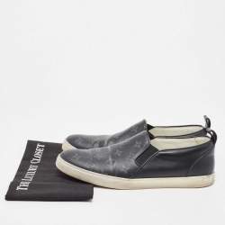 Louis Vuitton Black/Grey Monogram Canvas and Leather Slip On Sneakers Size 42.5