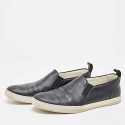 Louis Vuitton Black/Grey Monogram Canvas and Leather Slip On Sneakers Size 42.5