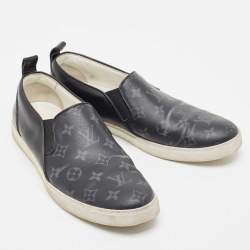 Louis Vuitton Black/Grey Monogram Canvas and Leather Slip On Sneakers Size 42.5