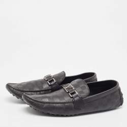 Pre Owned Louis Vuitton Black Damier Infini Leather Hockenheim Slip On Loafers Size 44.5