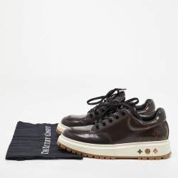 Pre Owned Louis Vuitton X NBA Brown Patent Leather Abbesses Derby Sneakers Size 41.5