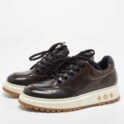 Pre Owned Louis Vuitton X NBA Brown Patent Leather Abbesses Derby Sneakers Size 41.5