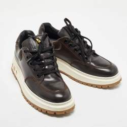 Pre Owned Louis Vuitton X NBA Brown Patent Leather Abbesses Derby Sneakers Size 41.5