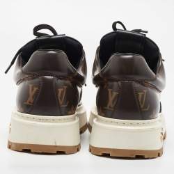Pre Owned Louis Vuitton X NBA Brown Patent Leather Abbesses Derby Sneakers Size 41.5