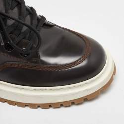 Pre Owned Louis Vuitton X NBA Brown Patent Leather Abbesses Derby Sneakers Size 41.5