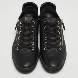 Louis Vuitton Black Leather and Damier Fabric Challenge Zip Up Sneakers Size 43