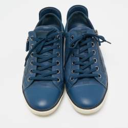 مملوكة مسبقًا Louis Vuitton Blue Damier Embossed Leather Challenge Zip Up Sneakers Size 41.5