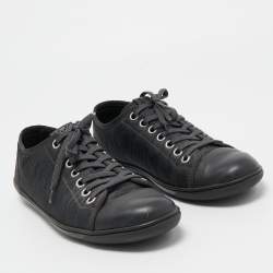 Louis Vuitton Black Leather and Damier Ebene Neoprene Low Top Sneakers Size 42