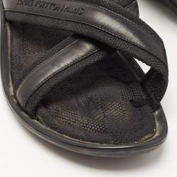 Louis Vuitton Black Leather and Canvas Damier Slide Flats Size 42.5