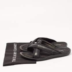 Louis Vuitton Black Leather and Canvas Damier Slide Flats Size 42.5