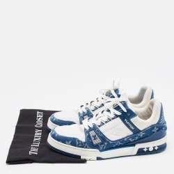 Pre Owned Louis Vuitton Blue/White Demin And Leather Trainer Low Top Sneakers Size 41