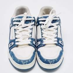 Pre Owned Louis Vuitton Blue/White Demin And Leather Trainer Low Top Sneakers Size 41