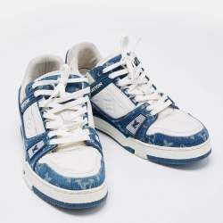 Pre Owned Louis Vuitton Blue/White Demin And Leather Trainer Low Top Sneakers Size 41