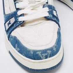 Pre Owned Louis Vuitton Blue/White Demin And Leather Trainer Low Top Sneakers Size 41