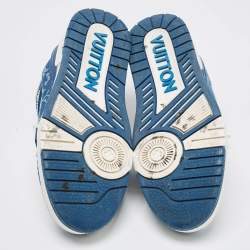 Pre Owned Louis Vuitton Blue/White Demin And Leather Trainer Low Top Sneakers Size 41