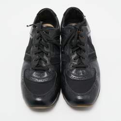 Pre Owned Louis Vuitton Black Leather and Canvas Low Top Sneakers Size 45
