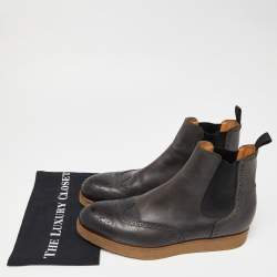 Pre Owned Louis Vuitton Grey Brogue Leather Chelsea Boots Size 42.5