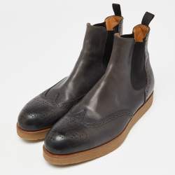 Pre Owned Louis Vuitton Grey Brogue Leather Chelsea Boots Size 42.5