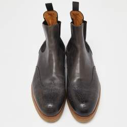 Pre Owned Louis Vuitton Grey Brogue Leather Chelsea Boots Size 42.5