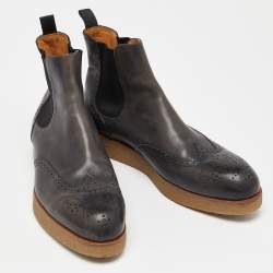 Pre Owned Louis Vuitton Grey Brogue Leather Chelsea Boots Size 42.5