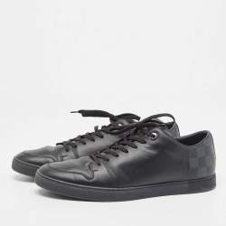 مملوكة مسبقًا Louis Vuitton Black Leather And Damier Canvas Low Top Sneakers Size 42.5
