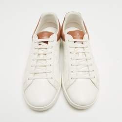 Pre Owned Louis Vuitton White/Brown Leather Luxembourg Sneakers Size 42
