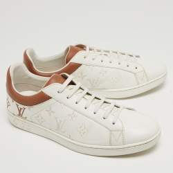 Pre Owned Louis Vuitton White/Brown Leather Luxembourg Sneakers Size 42