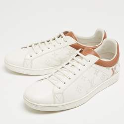 Pre Owned Louis Vuitton White/Brown Leather Luxembourg Sneakers Size 42