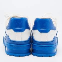 Pre Owned Louis Vuitton White/Blue Leather LV Trainer Sneakers Size 41
