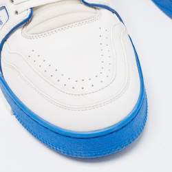Pre Owned Louis Vuitton White/Blue Leather LV Trainer Sneakers Size 41