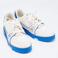 Pre Owned Louis Vuitton White/Blue Leather LV Trainer Sneakers Size 41