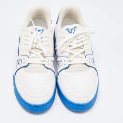Pre Owned Louis Vuitton White/Blue Leather LV Trainer Sneakers Size 41