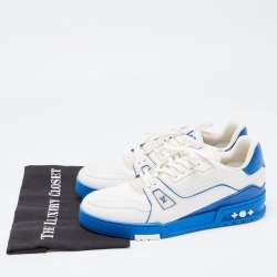 Pre Owned Louis Vuitton White/Blue Leather LV Trainer Sneakers Size 41