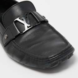 Pre Owned Louis Vuitton Black Leather Slip On Loafers Size 44.5