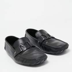 Pre Owned Louis Vuitton Black Leather Slip On Loafers Size 44.5