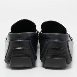 Pre Owned Louis Vuitton Black Leather Slip On Loafers Size 44.5