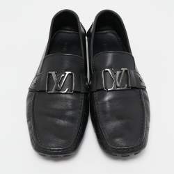 Pre Owned Louis Vuitton Black Leather Slip On Loafers Size 44.5