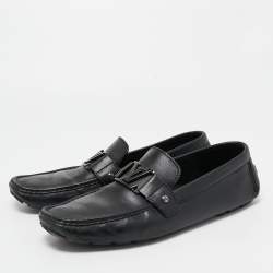 Pre Owned Louis Vuitton Black Leather Slip On Loafers Size 44.5