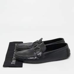 Pre Owned Louis Vuitton Black Leather Slip On Loafers Size 44.5