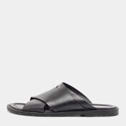 Louis Vuitton Black Leather Foch Slides Size 41